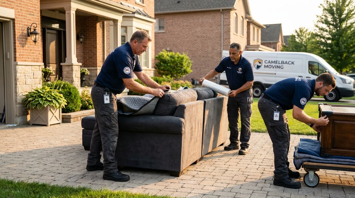 Large estate moving crew wrapping furniture in Chardon, OH